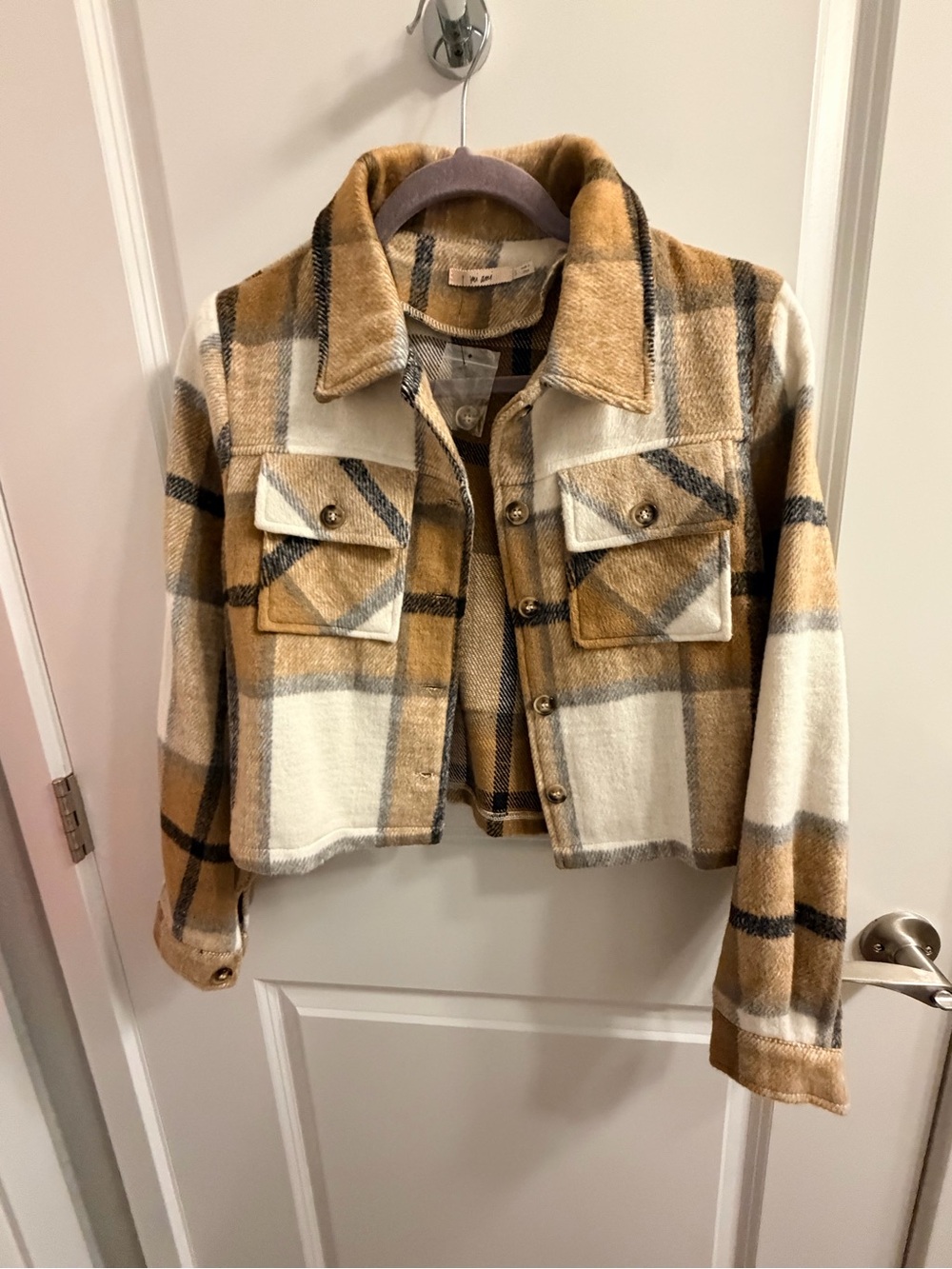 miami Cropped Plaid Shacket Jacket - Camel, White, Black